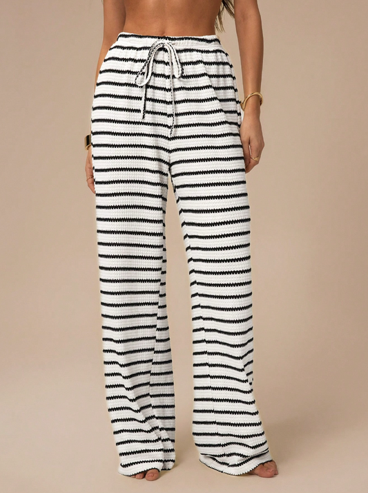 Striped Drawstring Knitted Casual Pants