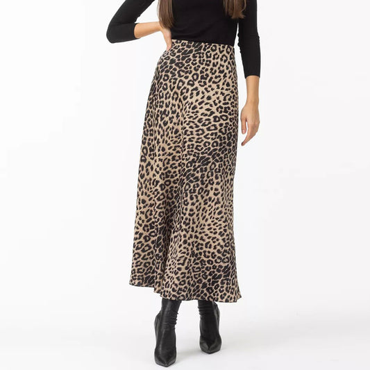 Leopard High Waist Elastic Silky Sexy Maxi Skirt