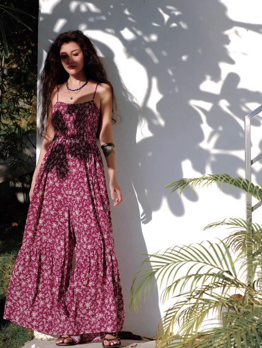 Adjustable Strap Ruffled Loose Wide-Leg Jumpsuit