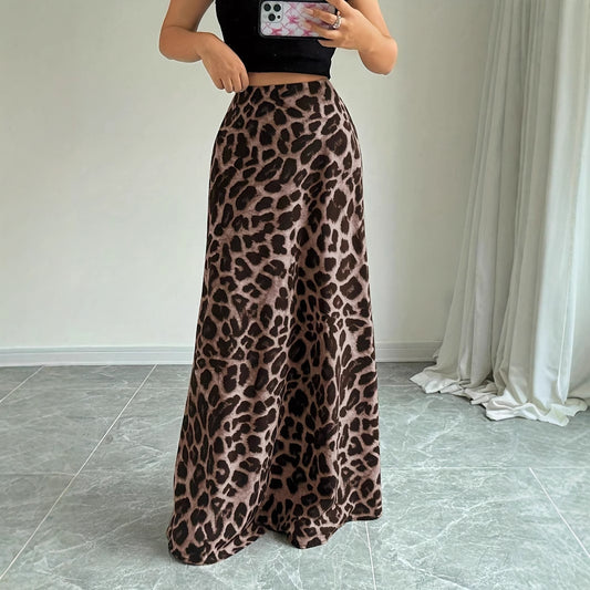 Retro Leopard High-waist Slim A-line Mid-length Skirt