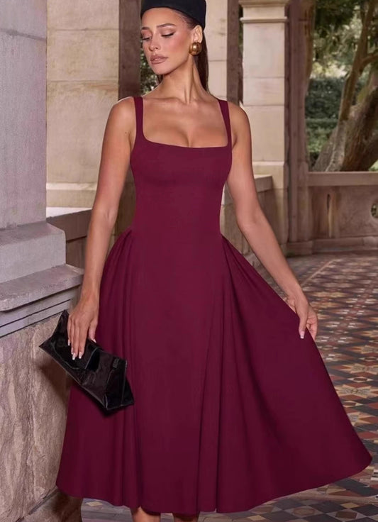 Hepburn-Style Waist-Cinched Camisole Dress