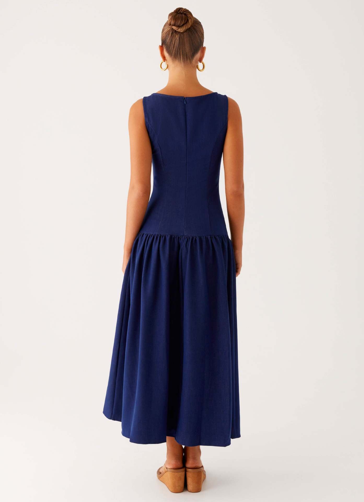 Denim Button Sleeveless Slim-Fit Maxi Dress