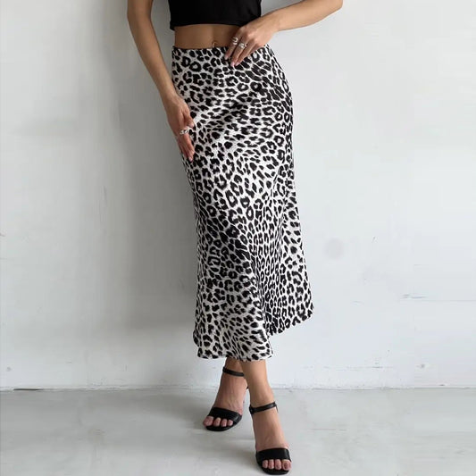 Leopard High Waist Elastic Silky Sexy Maxi Skirt