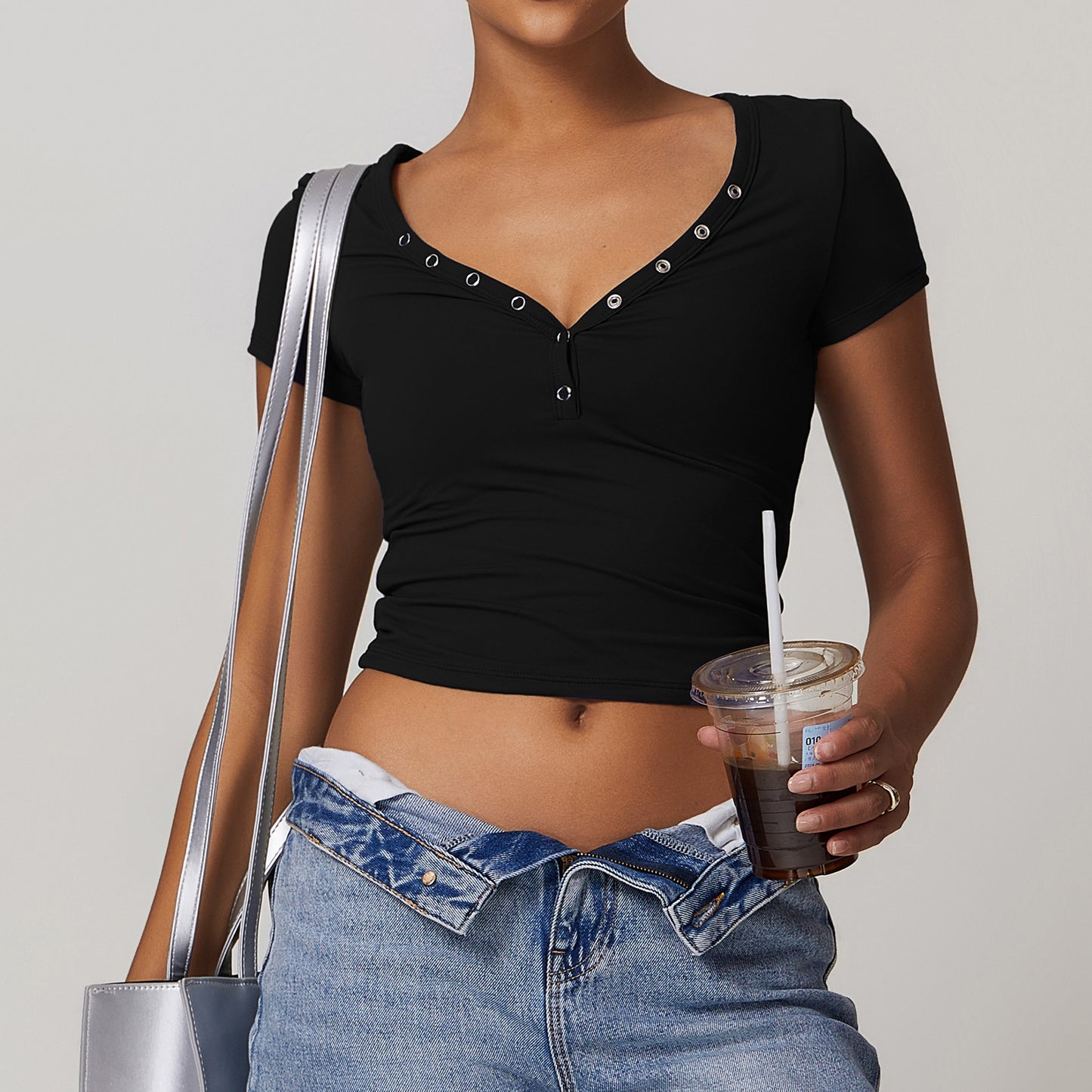 Brushed V-neck Sports T-shirt