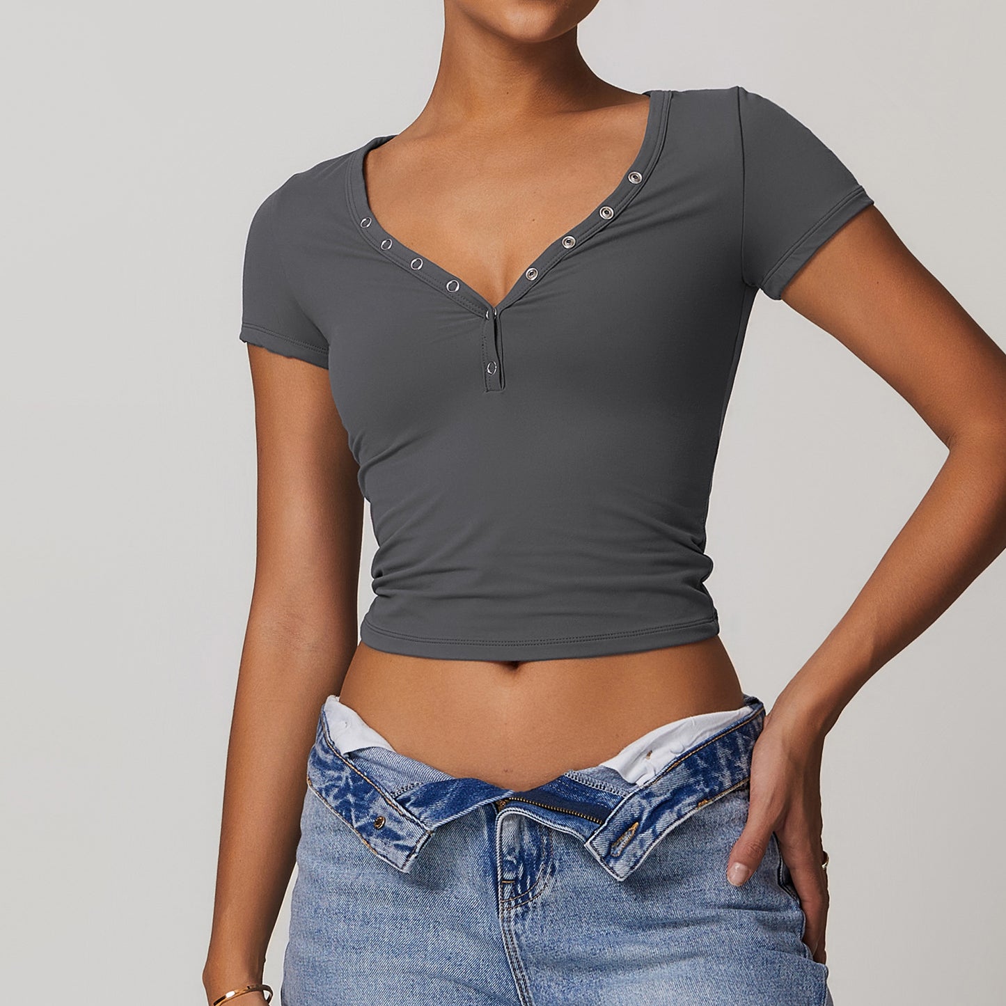 Brushed V-neck Sports T-shirt