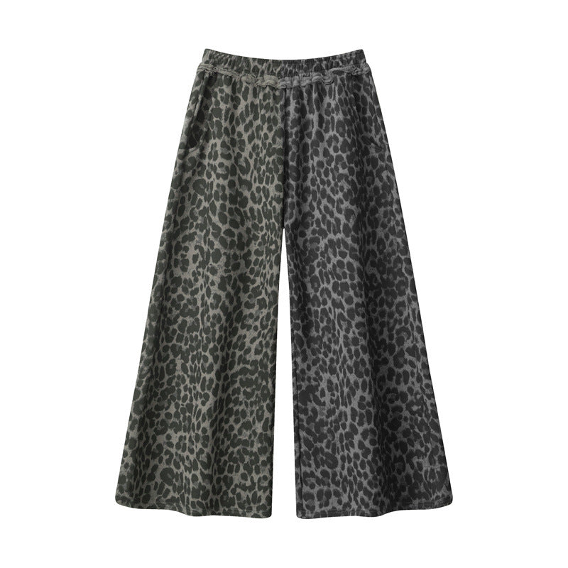 Vintage Leopard Print Wide-Leg Straight-Cut Pants