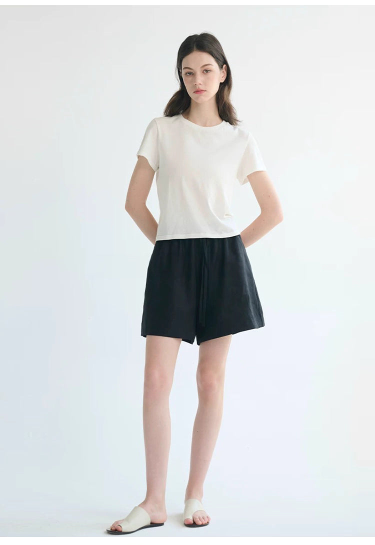 100% Linen Textured Breathable High-Waist Shorts