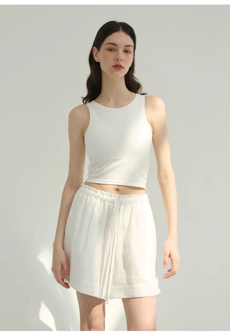 100% Linen Textured Breathable High-Waist Shorts