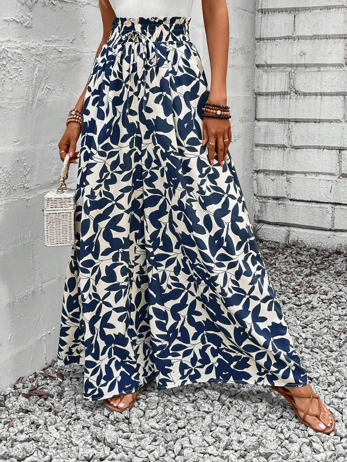 Thin Printed High-Waisted Slimming Casual Wide-Leg Pants