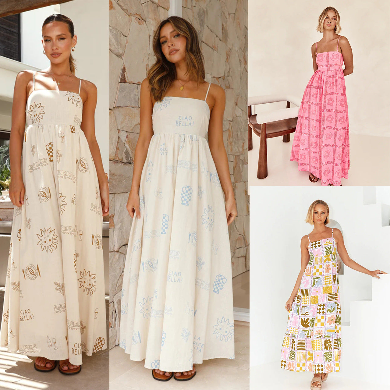 Fashionable Printed Back Cut-Out Camisole Dress