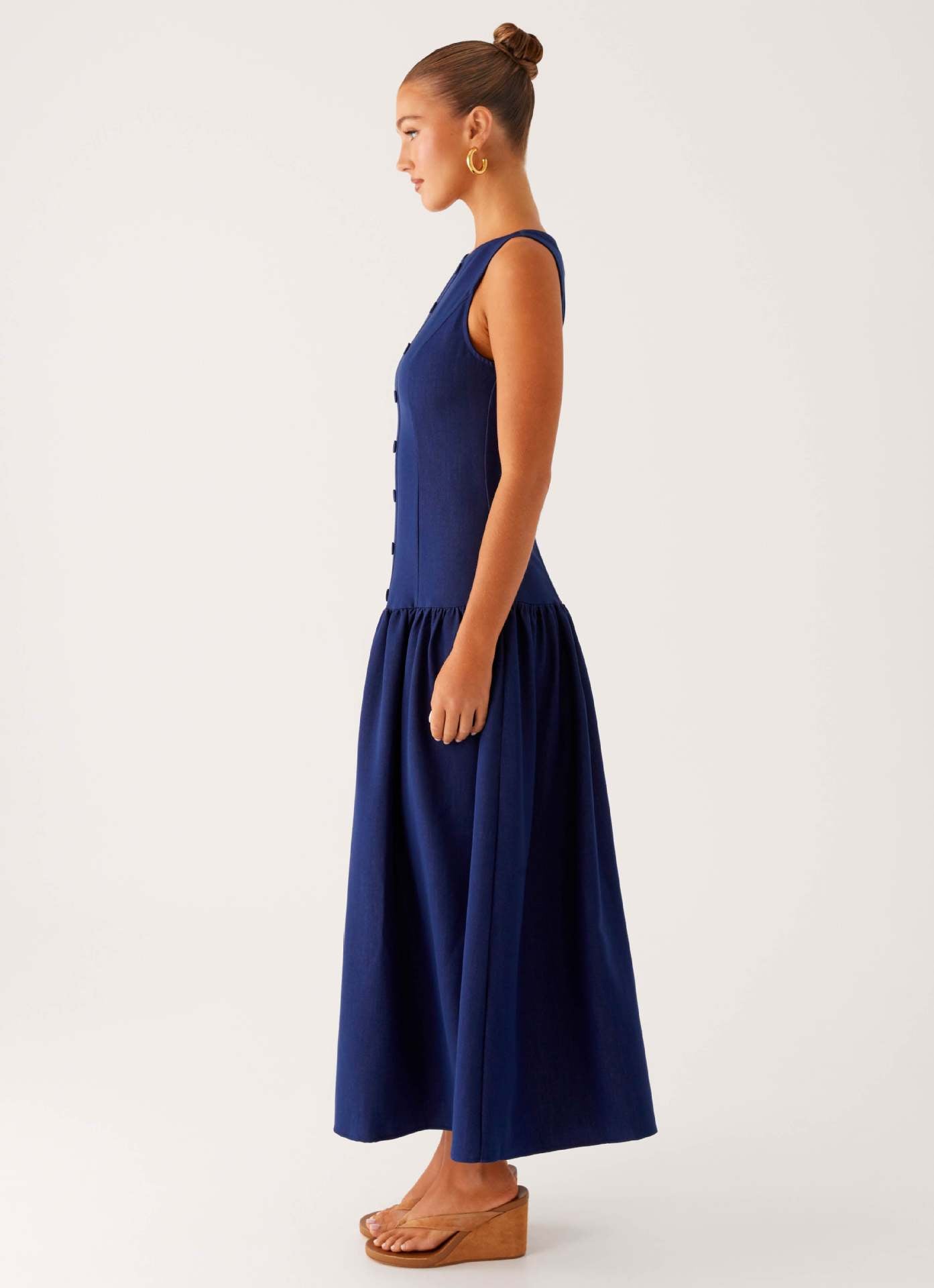 Denim Button Sleeveless Slim-Fit Maxi Dress