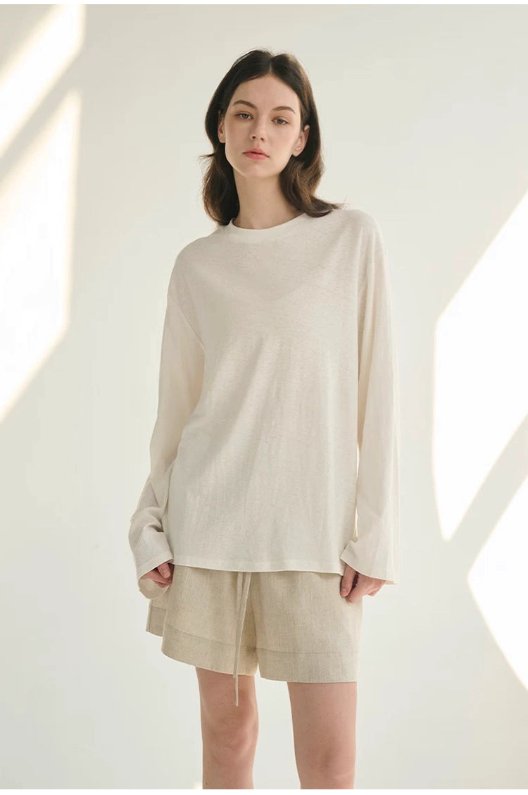 100% Linen Textured Breathable High-Waist Shorts