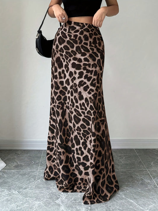 Retro Leopard High-waist Slim A-line Mid-length Skirt