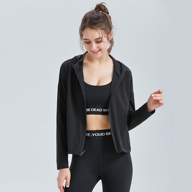 Hooded Zip-Up  Quick-Dry Workout Top for Yoga & Running