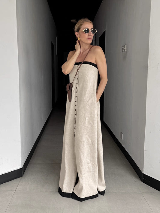 Cotton-Linen Strapless Maxi Dress