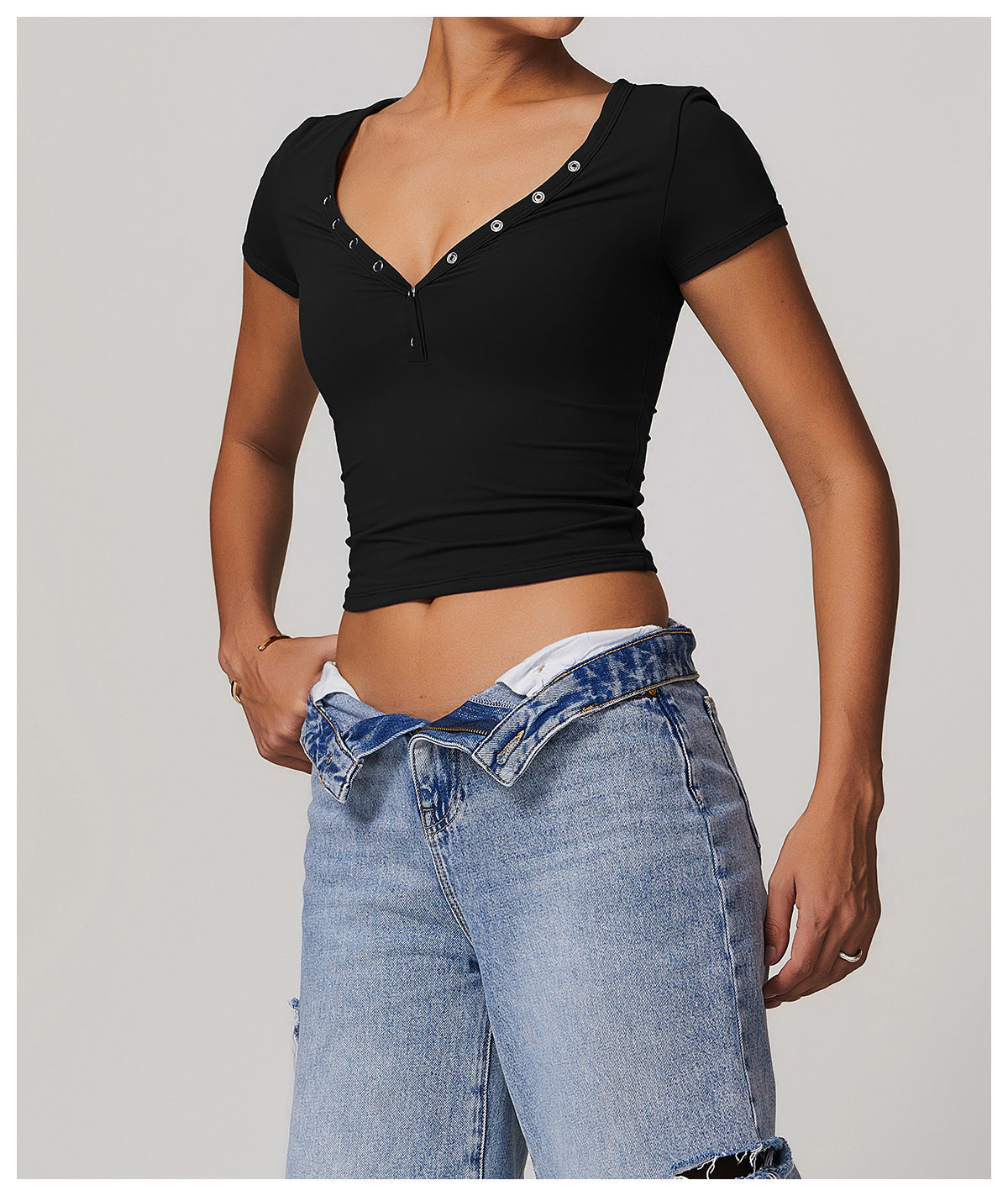 Brushed V-neck Sports T-shirt