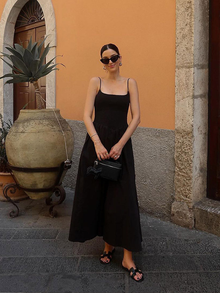 Spaghetti Strap High-Waisted Flared Skirt