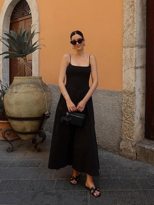 Spaghetti Strap High-Waisted Flared Skirt