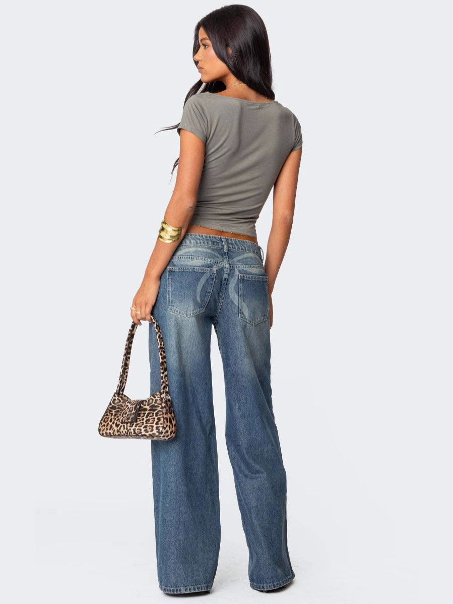 Printed Wide Leg Jeans