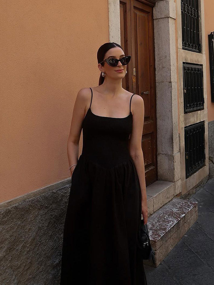 Spaghetti Strap High-Waisted Flared Skirt